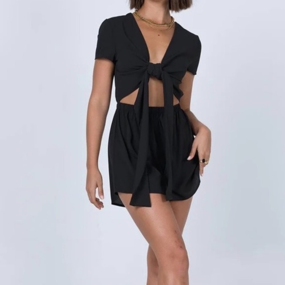 Princess Ragnar Tie Front Romper Black